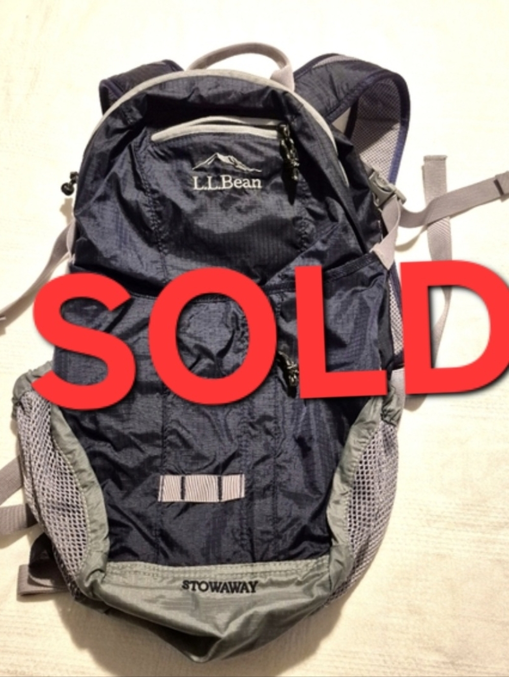 L. L. Bean Stowaway black & gray day trip back pack, EUC backpack